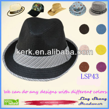 2013 Latest Black Fedora Hat With White Striped Rope 100% Paper Straw Hat ,LSP43